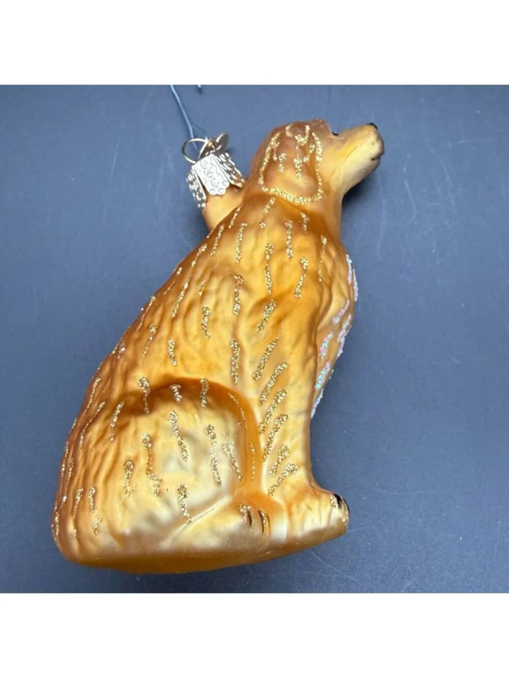 Old World Christmas Golden Retriever Dog Blown Glass Ornament Gold Glitter 4 In
